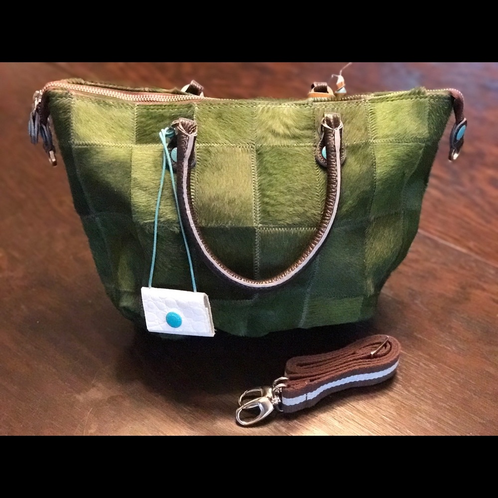 Green Cowhide Convertible Handbag